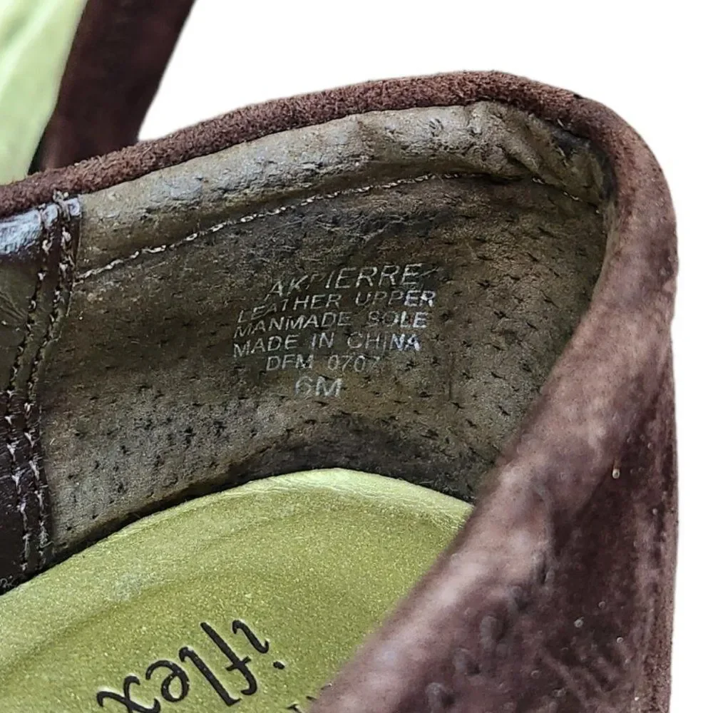AK Anne Klein iFlex AKPIERRE Ballet Flats Shoes Suede Leather Brown Gold 6